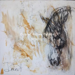  VENDU  Méditation 20 x 20 mix media fusain et acrylique